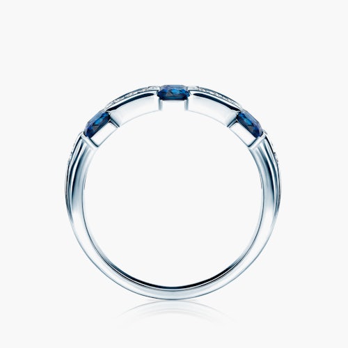 Pierścionek SAVICKI: białe złoto, niebieskie szafiry, diamenty